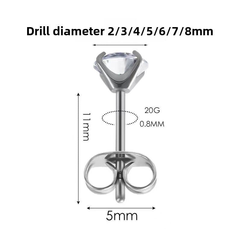 Stainless Steel Cubic Zirconia Stud Earring - 6 Sizes