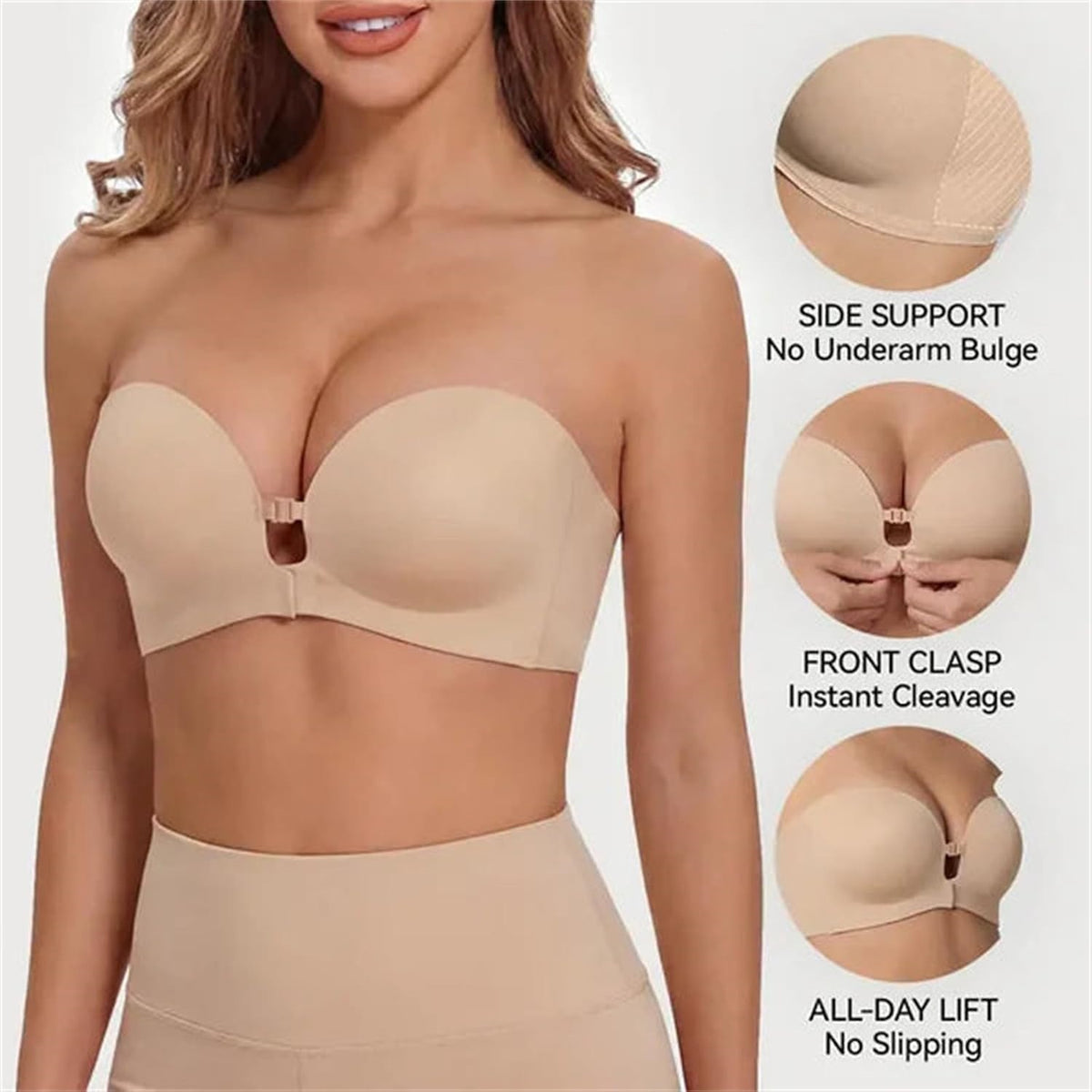 Biustonosz push-up bez ramiączek - czarny i nude