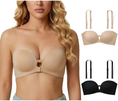 Biustonosz push-up bez ramiączek - czarny i nude