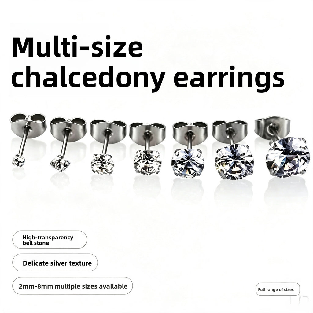Stainless Steel Cubic Zirconia Stud Earring - 6 Sizes