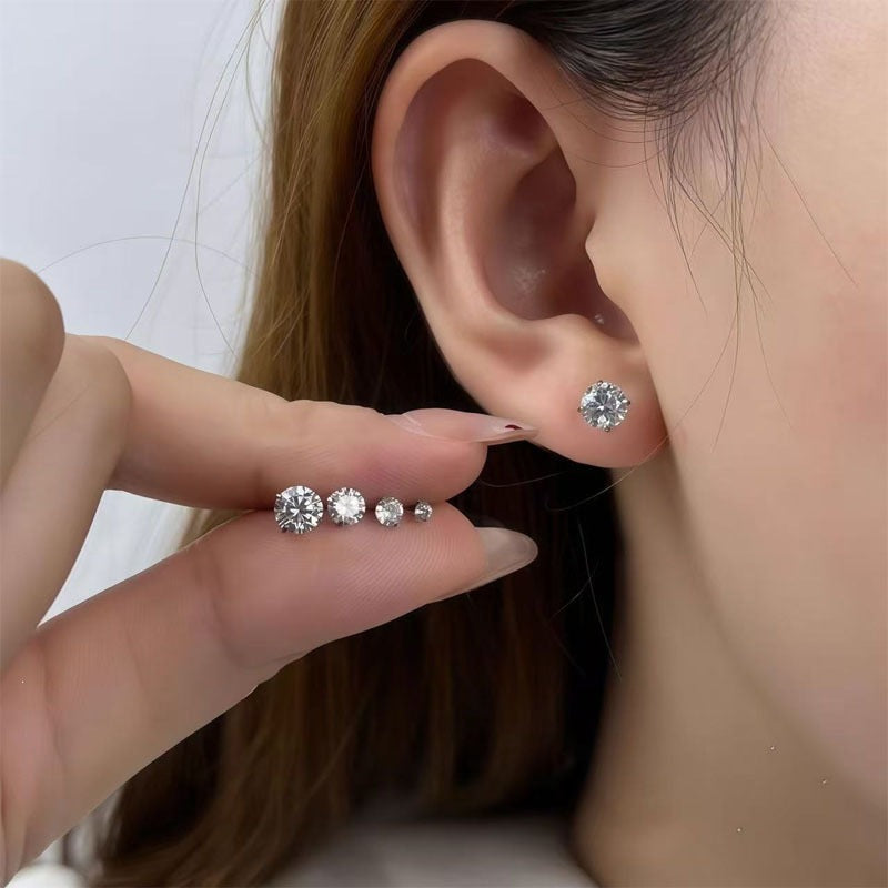 Stainless Steel Cubic Zirconia Stud Earring - 6 Sizes